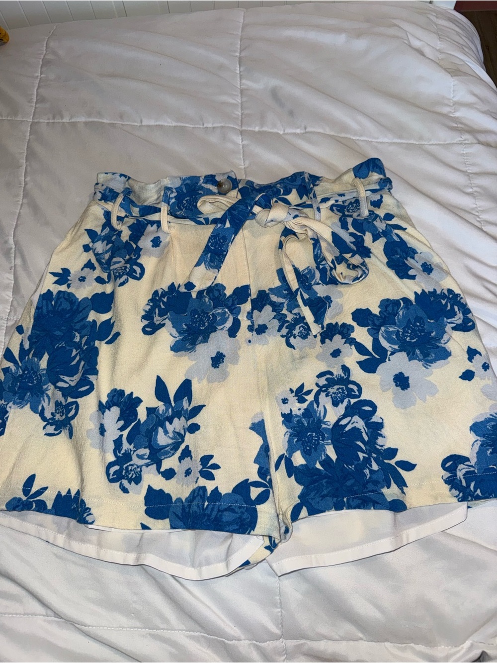 Sugarlips Blue Floral High-Waist Tie Shorts